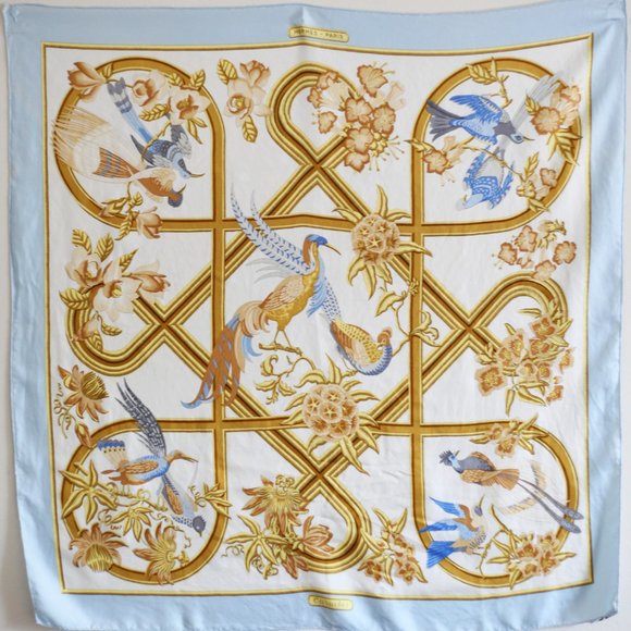 Hermes Accessories - Hermes Caraibes Vintage Silk Carre Scarf in Blue & Gold 36”x 36”/90x90cm In Box